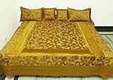 Charming Silk bed shhet Bedspread with Velvet Patch & Golden Work Size: 108 ....