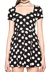 Chiffon Empire   Waistline Square Neck Pleated Applique Dots Print Mini Dress 