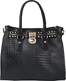Arcadia Fashion Shoulder Handbag With Round Lock &amp; Zipper Closure on Main Compartment JT6088R-Bk