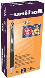 uni-ball 207 Retractable Micro Point Gel Pens, 12 Black Ink Pens(61255)