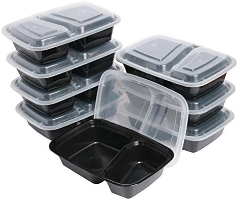 Houten Case of 2 Compartment Microwavable Food Container with Lid Divided Plate, Bento Box, Lunch Tray with Cover and Microwave Safe, Bulk 150 pcs