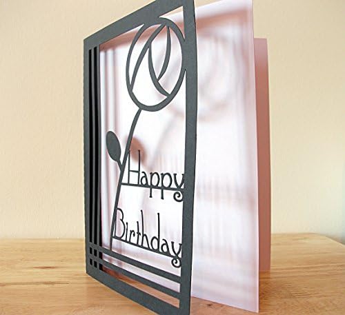Art Deco / Charles Rennie Mackintosh Style Rose Paper cut Birthday Card - Choose your Colors