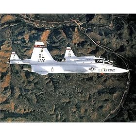 Professionally Framed M F Winter T-38 Plane Jet Photo Art POSTER USA - 16x20 with RichAndFramous Black Wood Frame