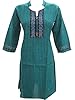Womens Indian Ethnic Kurta Tunic Green Pintuck Cotton Boho Dress Kaftan Medium