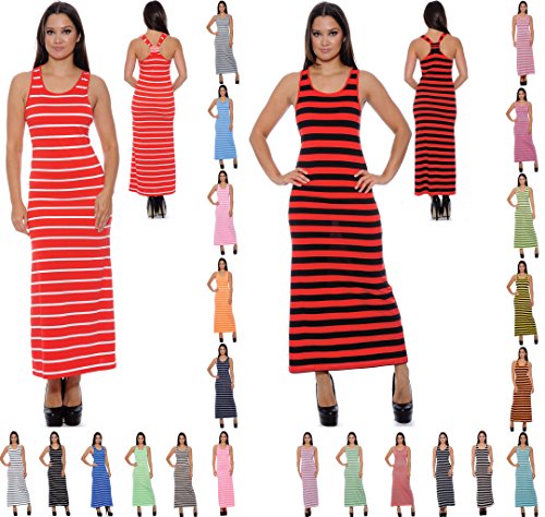 Enimay Women's Designer Stripe Summer Maxi Long Dress Scoop Neck Racerback