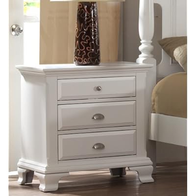 Roundhill Furniture Laveno 012 White Wood 3 Drawer Night Stand Dartiddtawrun