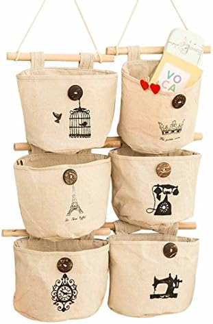 LOVEHOS 6 sets Organizer on the Wall Linen Fabric Hanging Storage Bag Case Household Storage