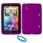 Purple Premium Soft Silicone Skin Cover for HTC Flyer Tablet also compatible with Sprint HTC EVO View 4G Android Tablet + SumacLife TM Wisdom*Courage Wristband