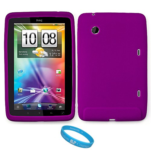 Purple Premium Soft Silicone Skin Cover for HTC Flyer Tablet also compatible with Sprint HTC EVO View 4G Android Tablet + SumacLife TM Wisdom*Courage Wristband
