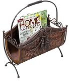 Sorrento Wicker Wood Wrought Iron Floor Magazine Rack