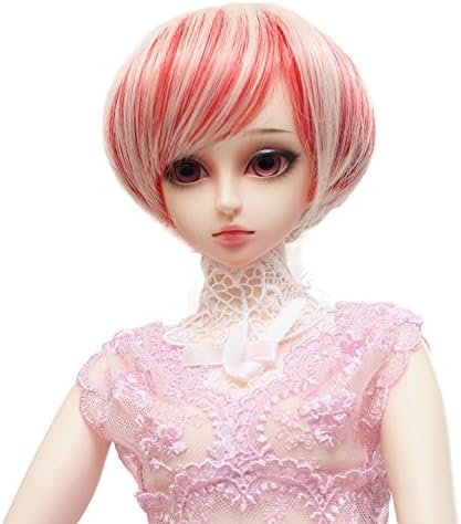 9-10 inch (22-24cm) 1/3 BJD/SD Doll Wig Mixed Color Short Straight Hair (White Red)
