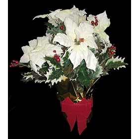 Faux 17" White Christmas Poinsettia W/ Holly And Foiled #MC-9380-29