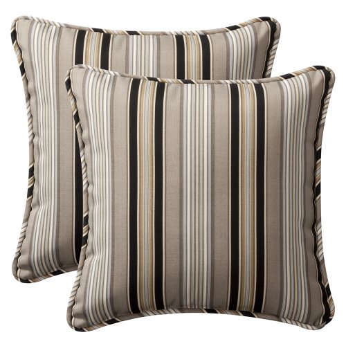 Pillow Perfect Decorative Black Striped Toss Pillows, Square, 2-Pack