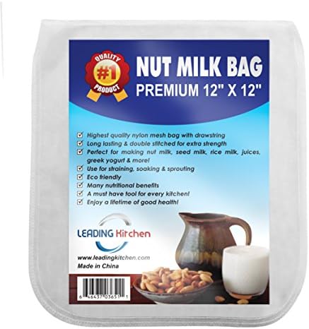 Large Nut Milk Bag - Best All Purpose Reusable 12" X 12" Fine Nylon Mesh Strainer - Organic Almond Milk - Juices - Cold Brew Coffee