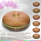 Azorro Aroma Essential Oil Diffuser, Wood Grain Ultrasonic Cool Mist Humidifier 7 LED Soothing Color Lights -6 HOURS Continuous Mist - Waterless Auto Shut-off Great For Baby Rooms, Yoga, Offices