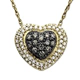 10k Yellow Gold Chocolate Brown Diamond and White Diamond Pave Heart Pendant (1/3 cttw, I-J Color, I2-I3 Clarity), 18