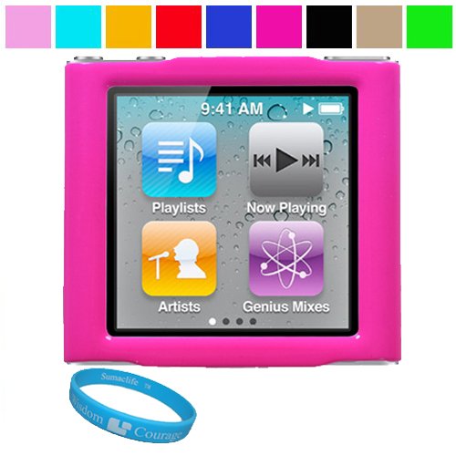 Durable Hard Shell Protective Snap On Cover Case for Apple iPod Nano 6th Generation + SumacLife TM Wisdom Courage Wristband, HOT PINK