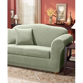 Sure Fit Stretch Pinstripe Slipcover, 2-Piece T-Cushion Sofa French Blue