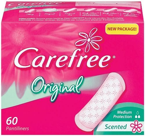 Carefree Original Pantiliners, Regular Size, Medium Protection, Lightly Scented, 60-Count Boxes Pack of 6