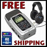 Zoom H2 Handy Recorder, Samson CH700 Headphones, and Transcend 4GB Memory Card