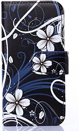 iPhone 6 Case,Wild Wolf Black Case for iPhone 6 4.7",Leather Case with Card Slots and Wallet ,iPhone 6 Wallet Case,Elegant Design Cover for iPhone 6 (Black+White Flower)