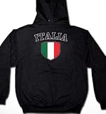 Italian Shield International Retro Soccer Sweatshirt, Italia National Pride Mens Pullover Hoodie, X-Large, Black