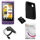 LG KP500 Cookie Unlocked GSM Phone with 3.2 MP Camera, Digital Media Player, and MicroSD Slot--International Version with No Warranty (Purple) 5 Items bundle kit: Cell Phone + Rapid Car Charger + 2GB microSD Card + Black Silicone Skin Case + Clear LCD Screen Protector