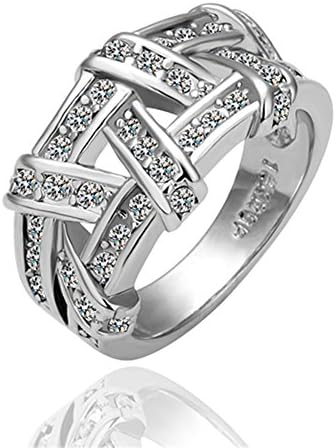 Hitaocity 18k White Gold Plated Rhinestone Simulated Weaves Wedding Engagement Promise Rings
