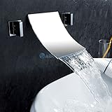バスルーム・キッチン用混合水栓 洗面用蛇口 クロームメッキ シルバー色 壁付 滝型 (2ハンドル) MPAZ009