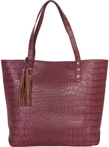 Buco Large North/South Crocodile Textured Ladies Vegan Leather Tote Handbag (Red)