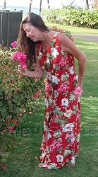 Button Front Long Tank - Bougainvillea Empire Waist Ruched Bust Line Drawstring Back Tie Hawaiian Aloha Ankle Length Dress - Regluar Size