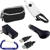 Ultimate Travel Kit: Neoprene Dual Pocket Zipper Case, Mini HDMI Type C to HDMI Type A Cable, USB Extension Cable, Car Charger, Wall Travel/Home Charger, and Free Carabiner Key Chain for the Cisco Flip Video SlideHD