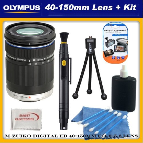 Olympus M. Zuiko Digital ED 40-150mm f/4.0-5.6 Lens For Olympus PEN EP-3, PEN E-PL2, PEN E-PL3, PEN E-PM1 Digital SLR Cameras + SSE Accessory Kit. Includes: Lens Cleaning Pen, LCD Screen Protectors, Lens Detail Maintenance Kit & SSE Microfiber Cleaning Cloth