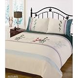 Blue Autumn Duck Egg Design Embroidered Quilt/Duvet Cover Bedding Set (200 Thread Count) (Double Bed) (Blue)