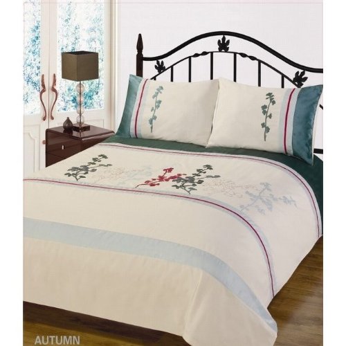 Blue Autumn Duck Egg Design Embroidered Quilt/Duvet Cover Bedding Set (200 Thread Count) (Double Bed) (Blue)