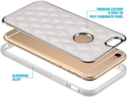 iPhone 6 Case, Dealspank® Luxury Leather Plaid Pattern Aluminum Bumper Back Case for iPhone 6 4.7 Inch (Gray)+ A shinning hair bun sent randomly