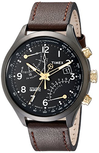 Timex Men s T2N931DH "Intelligent Quartz" Stainless Steel Watch with Brown Leather Band