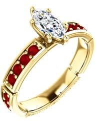 10K Yellow Gold Marquise Cut Diamond and Ruby Ring -- LIFETIME WARRANTY