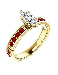 14K Yellow Gold Marquise Cut Diamond and Ruby Ring -- LIFETIME WARRANTY