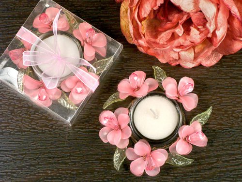 Elegant Frosted Pink Glass Flower Candle Holder - Wedding Party Favors
