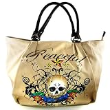 Hip Hop Wholesale - Black Tattoo Style Designer Inspired Faux Leather Handbag Purse Bag Tote