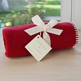 Tuppence and Crumble soft fleece baby blanket red with cream stitching