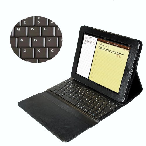D-Lux Black Leather iPad Case with Bluetooth Wireless iPad Keyboard