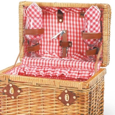Picnic Time Chardonnay Wine Basket (Red & White check lining w/ red check napkins )