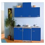 Miniküche Küchenblock Singleküche Blau 150 cm Kühlschrank A+ Glaskeramikkochfeld
