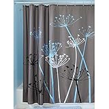 InterDesign Thistle Fabric Shower Curtain, 72 x 72-Inch, Gray/Blue