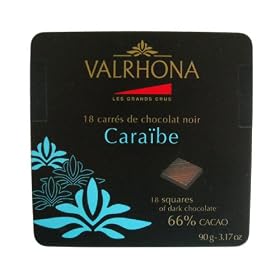 Valrhona 18 French Gourmet Chocolate Squares Caraibe, Dark chocolate 66% cocoa, 3.2oz