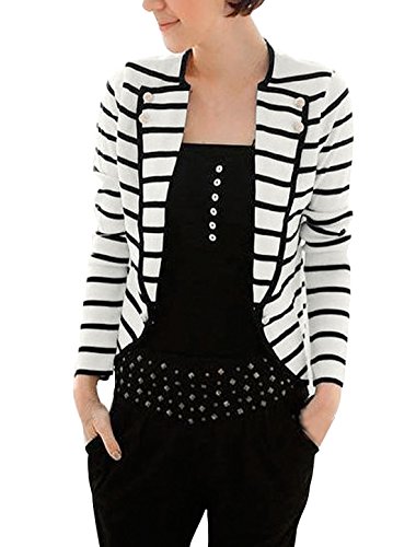 Allegra K Women Notched Lapel Striped Blazer Jacket