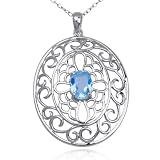 Sterling Silver Blue Topaz Round Pendant, 18