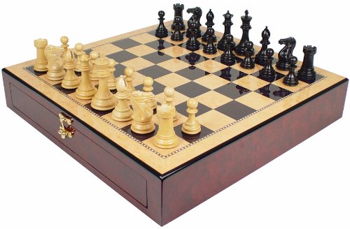 New Exclusive Staunton Chess Set in Ebony & Boxwood with Macassar Case - 4